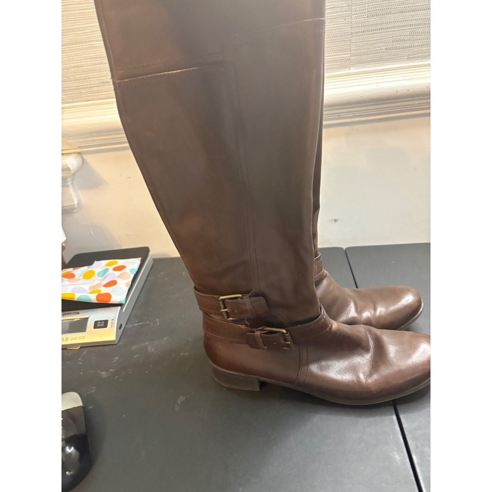 Nine West Vintage America Vashiza Brown Leather Riding Boots Women 9M Buckle Tal